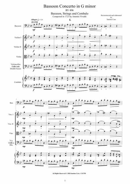 Vivaldi - Bassoon Concerto in G minor RV 496 for Bassoon, Strings and Cembalo (arr. Santino Cara)