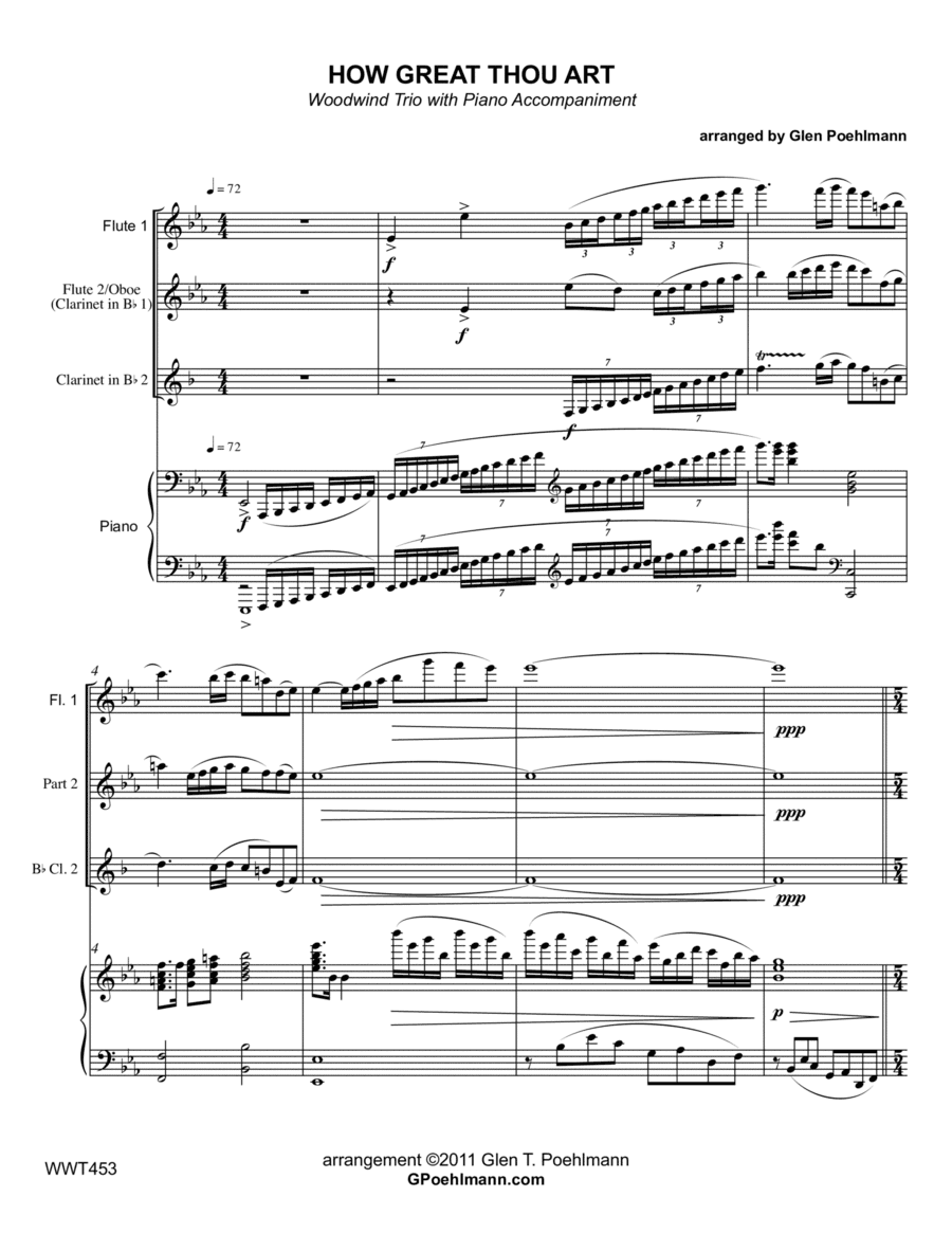 HOW GREAT THOU ART - WOODWIND TRIO with Piano Accompaniment (arr. Glen Poehlmann)