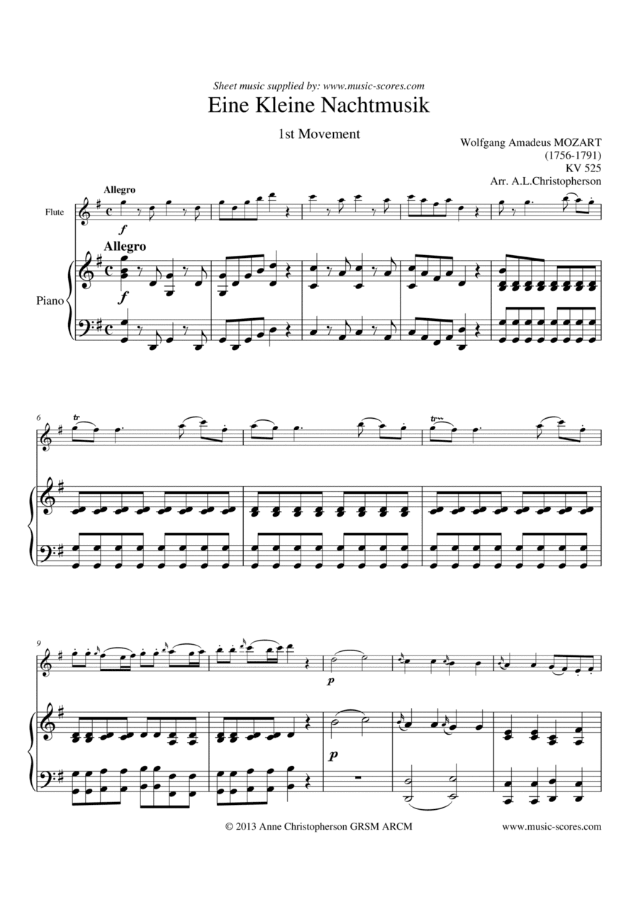 Eine Kleine Nachtmusik - Allegro 1st movement - Flute and Piano (arr. Anne L Christopherson GRSM ARCM)