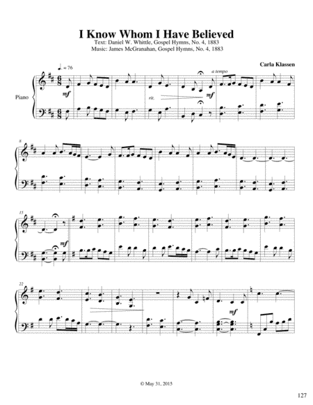 I Know Whom I Have Believed (arr. Carla Klassen)