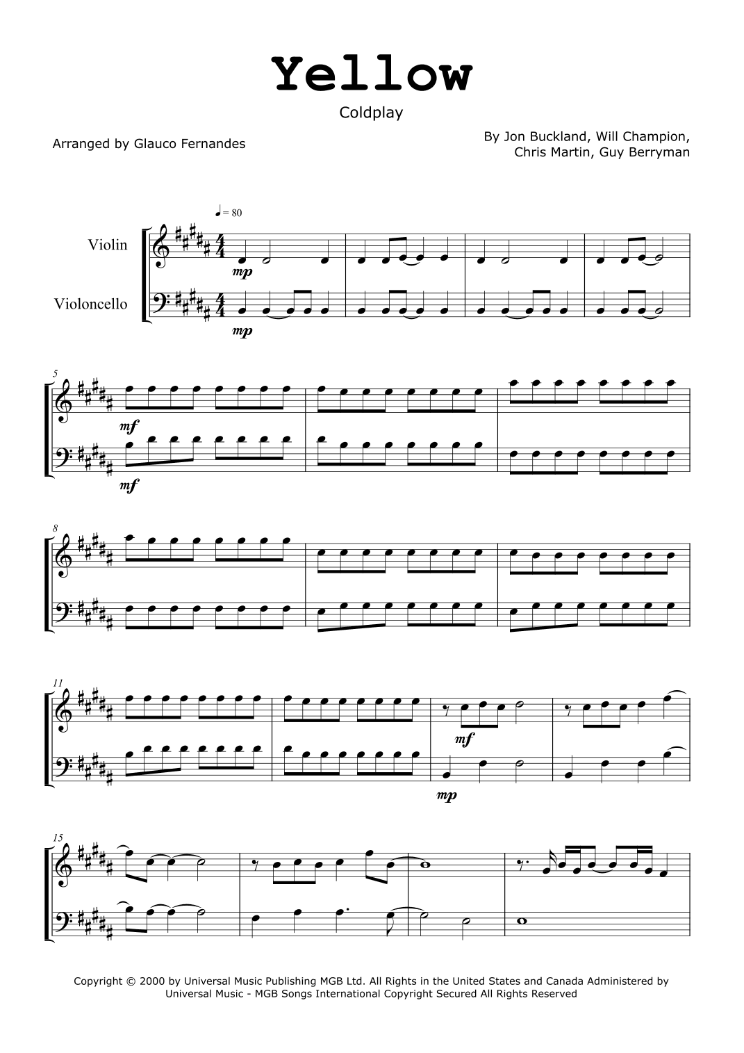 Yellow (arr. Glauco Fernandes)