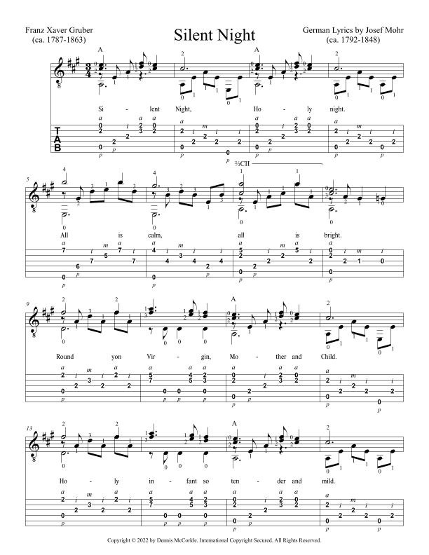 Silent Night ( Arranged for Solo Classical Guitar ) (arr. Dennis McCorkle)