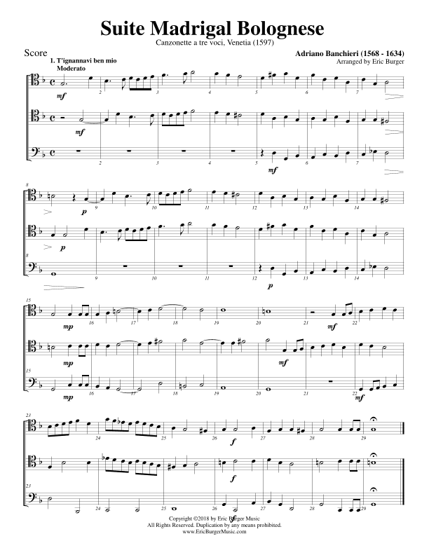 Suite Madrigal Bolognese for Trombone or Low Brass Trio (arr. Eric Burger Music)