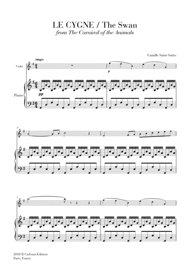 The Swan - Le Cygne (from the Carnival of the Animals) for Violin and Piano (arr. Cadenza Editions)