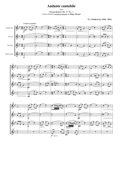 Andante Cantabile for Saxophone Quartet (SATB) (arr. Diego Marani)