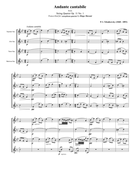 Andante Cantabile for Saxophone Quartet (SATB) (arr. Diego Marani)