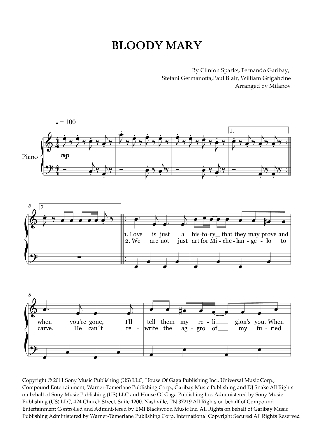 Bloody Mary (arr. Milanov)