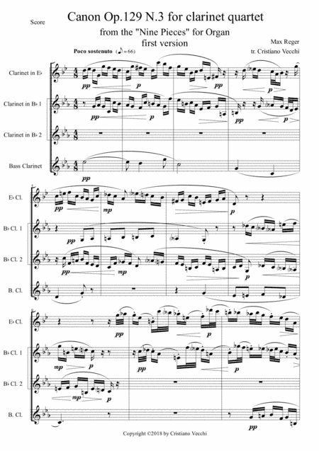 Canon Op.129 N.3 for clarinet quartet (arr. Cristiano Vecchi)