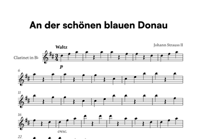 Johann Strauss II - An der scho¨nen blauen Donau for Clarinet in Bb Solo (arr. Cadenza Editions)