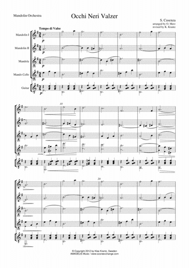 Occhi Neri Valzer / Black Eyes Italian Waltz for mandoline orchestra (arr. Amadeus Music)