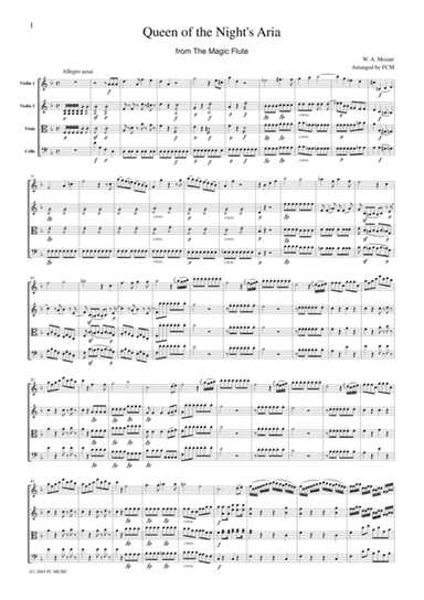Mozart  Queen of the Night's Aria from The Magic Flute, for string quartet, CM006 (arr. FCMUSIC)