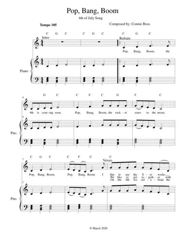 Pop, Bang, Boom - A 4th of July Song for kids - with piano