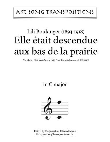 BOULANGER: Elle était descendue au bas de la prairie (transposed to C major) (arr. ArtSongTranspositions.com)