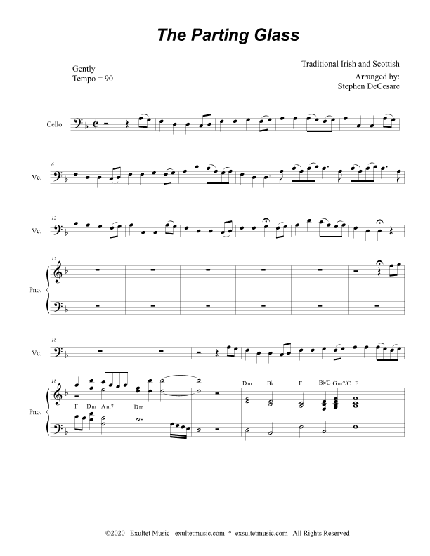 The Parting Glass (for Cello solo and Piano) (arr. Stephen DeCesare)