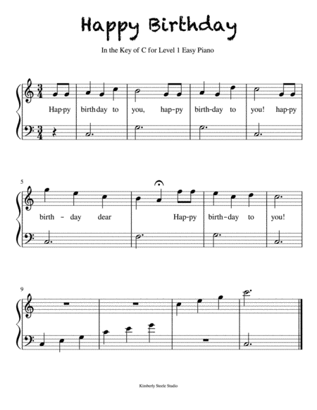 Happy Birthday For Level 1 Piano with lyrics (arr. Kimberly Steele)