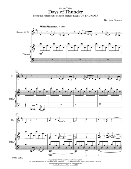 Days Of Thunder (Main Title)  from the Paramount Motion Picture DAYS OF THUNDER (arr. Red Gate Music)