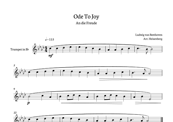 Beethoven - Ode to Joy for trumpet - clean version in Gb major. (arr. Heisenberg)