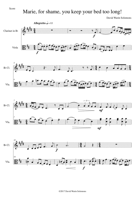 Marie for shame you keep your bed too long for clarinet and viola