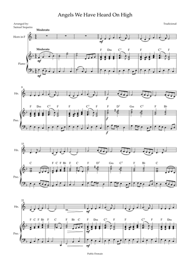 Angels We Have Heard On High - for French Horn-  with Piano Play along (arr. Samuel Sequeira)