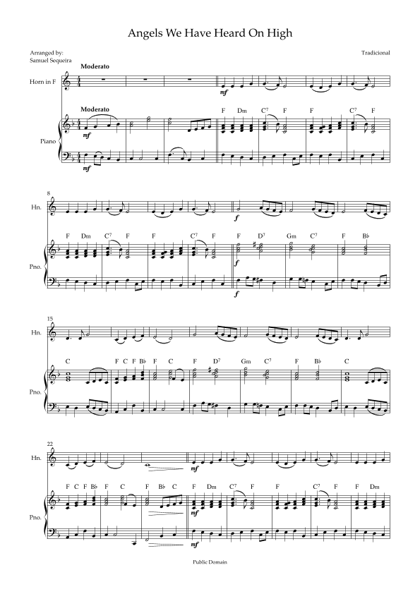 Angels We Have Heard On High - for French Horn-  with Piano Play along (arr. Samuel Sequeira)