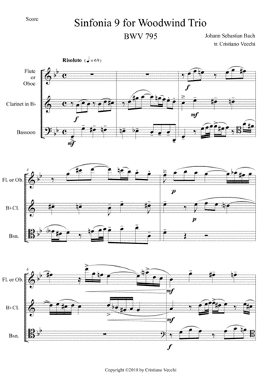 Sinfonia 9 for Woodwind Trio (arr. Cristiano Vecchi)
