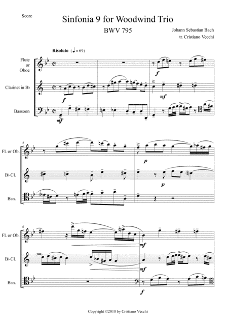 Sinfonia 9 for Woodwind Trio (arr. Cristiano Vecchi)