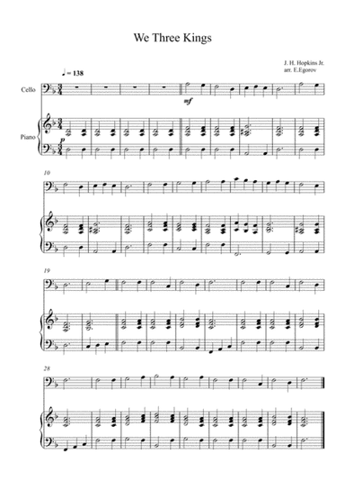 We Three Kings, John Henry Hopkins Jr., For Cello & Piano