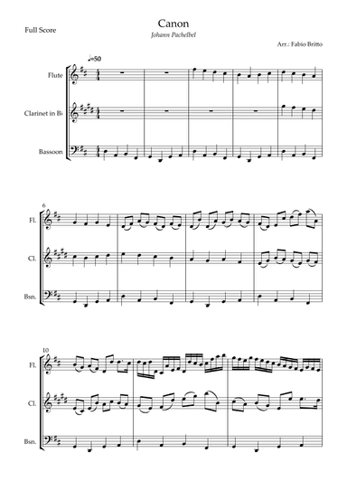 Canon - Johann Pachelbel (Wedding/Reduced Version) for Woodwind Trio (arr. Fabio Britto)