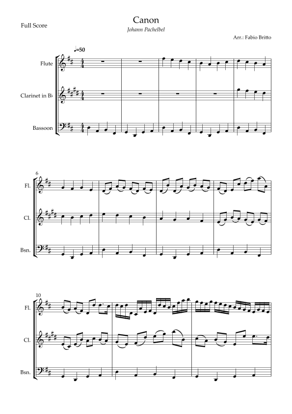 Canon - Johann Pachelbel (Wedding/Reduced Version) for Woodwind Trio (arr. Fabio Britto)