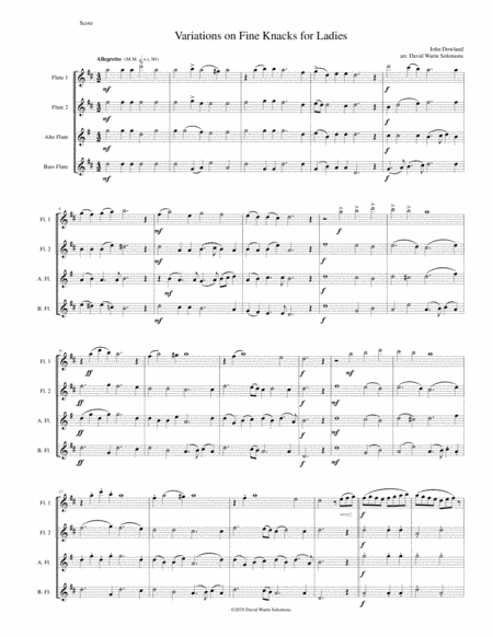 Fine knacks for ladies (with variations) - for flute quartet (arr. David Warin Solomons)
