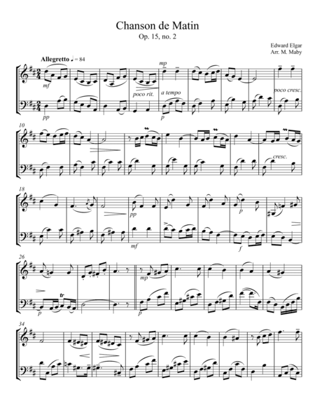 Chanson de Matin for violin and cello duet (arr. Marion Maby)