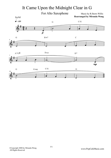 It Came Upon the Midnight Clear - Alto Saxophone + Concert Key (arr. Miranda Wong)