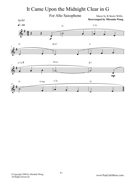 It Came Upon the Midnight Clear - Alto Saxophone + Concert Key (arr. Miranda Wong)