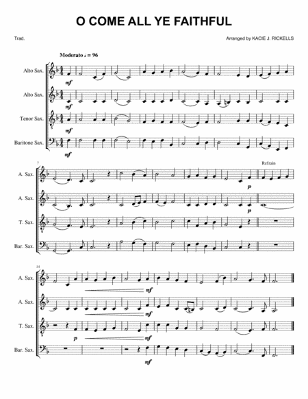 O Come All Ye Faithful - Sax Quartet (arr. Kacie J. Rickells)