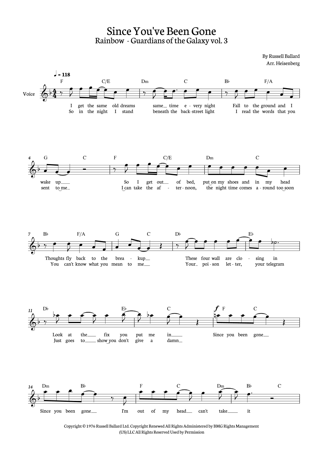 Since You've Been Gone (arr. Heisenberg)