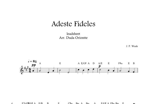 Adeste Fideles (one voice - A major - leadsheet - no lyrics) O Come All Ye Faiful (arr. Duda Oriontte)