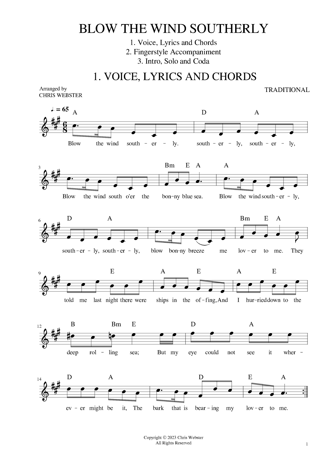 Blow the Wind Southerly: Folk Uke #10 (arr. Chris Webster)