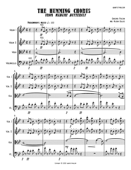 The Humming Chorus from MADAME BUTTERFLY - String Quartet (arr. Alison Gillies)