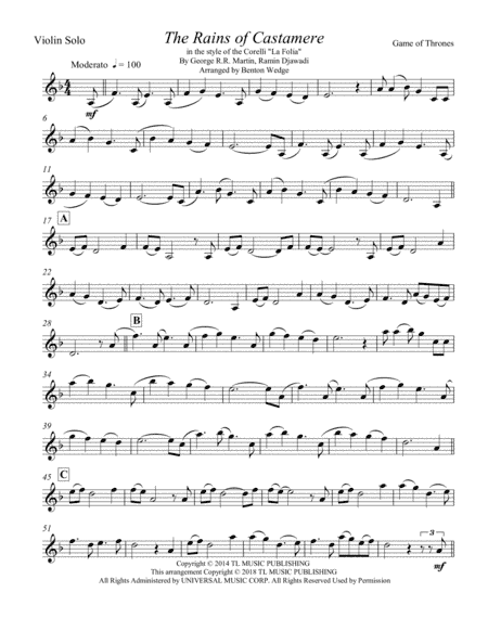 The Rains Of Castamere (arr. Benton Wedge)