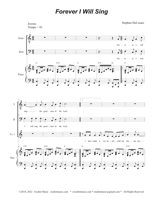 Forever I Will Sing (Duet for Tenor and Bass solo)