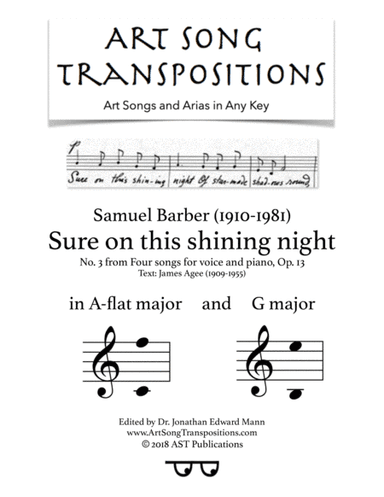 Sure On This Shining Night, Op. 13, No. 13 (arr. ArtSongTranspositions.com)