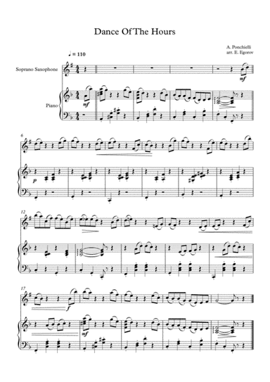 Dance Of The Hours, Amilcare Ponchielli, For Soprano Saxophone & Piano (arr. Eugene Egorov)