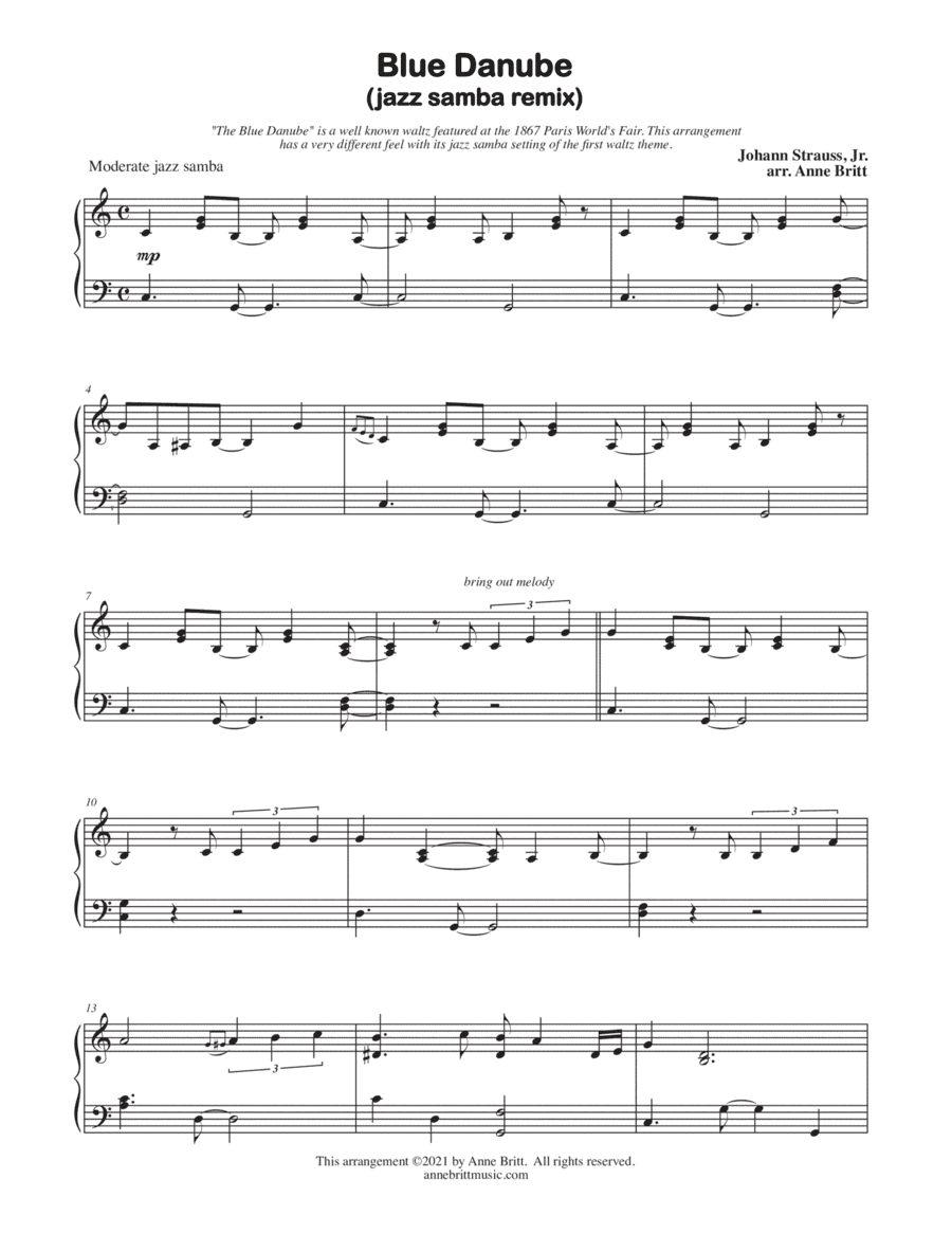 Blue Danube (jazz samba remix) (arr. Anne Britt)