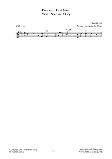 Romantic First Noel - Violin Solo in D Key (With Chords) (arr. Miranda Wong)