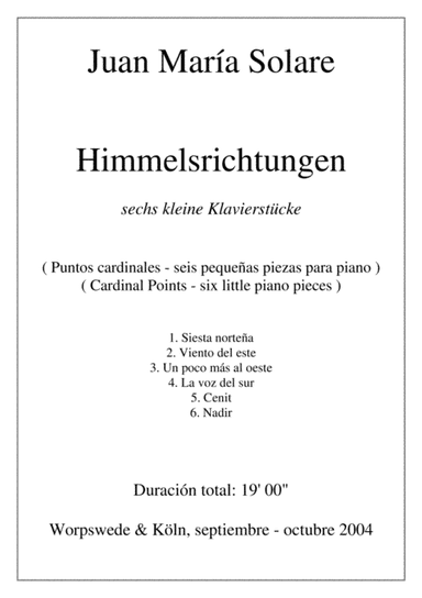 Himmelsrichtungen [6 piano pieces]