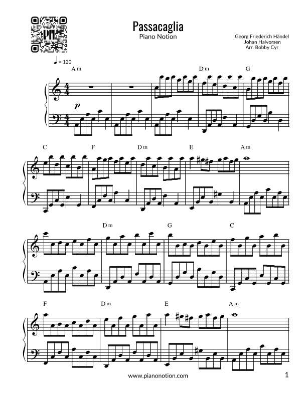 Passacaglia - Händel - Halvorsen (Easy Piano) (arr. Bobby Cyr)