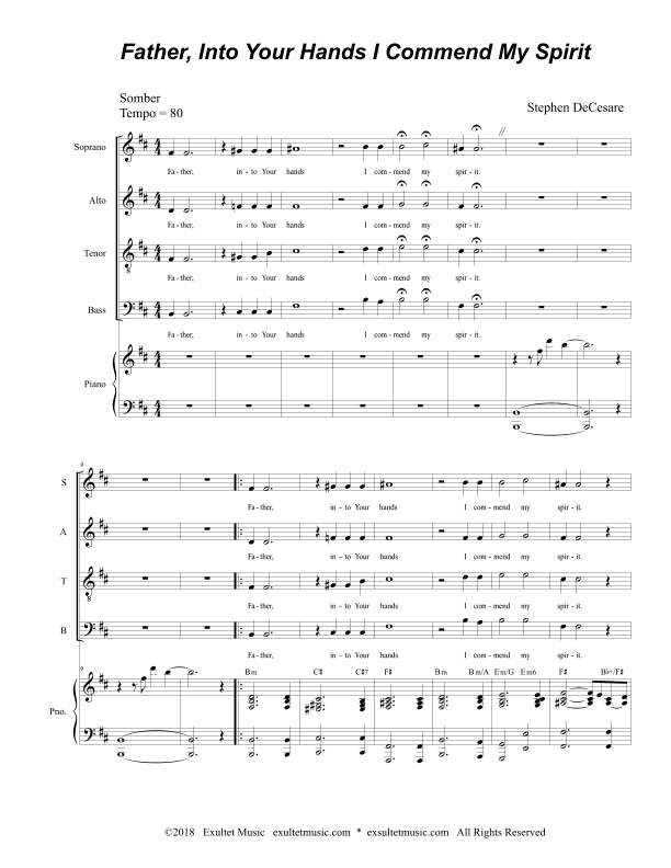 Father, Into Your Hands I Commend My Spirit (for SATB)