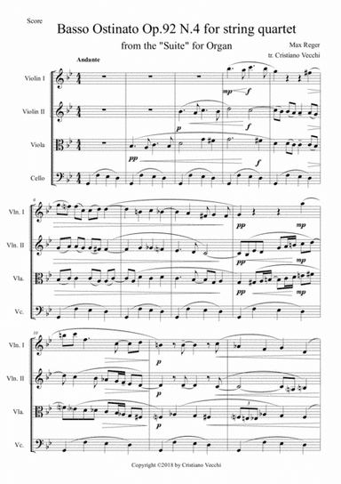 Basso Ostinato Op.92 N.4 for string quartet (arr. Cristiano Vecchi)