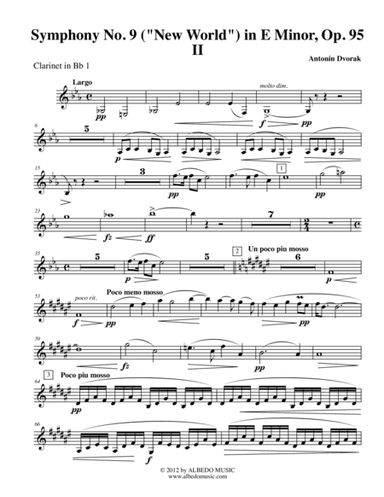 Dvorak Symphony No. 9, New World, Movement II - Clarinet in Bb 1 (Transposed Part), Op.95 (arr. Doug Clyde)