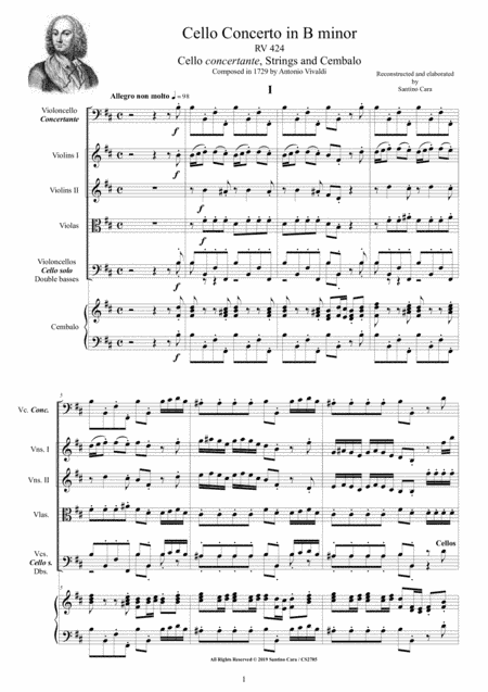 Vivaldi - Cello Concerto in B minor RV 424 for Cello, Strings and Cembalo (arr. Santino Cara)